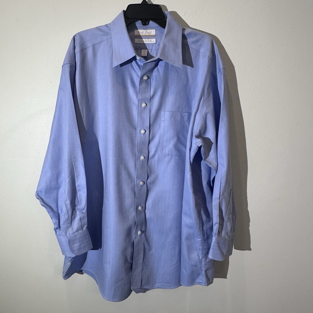 Roundtree &‎ Yorke Gold Label Mens LS Herringbone Shirt Non Iron Sz 17.5/33